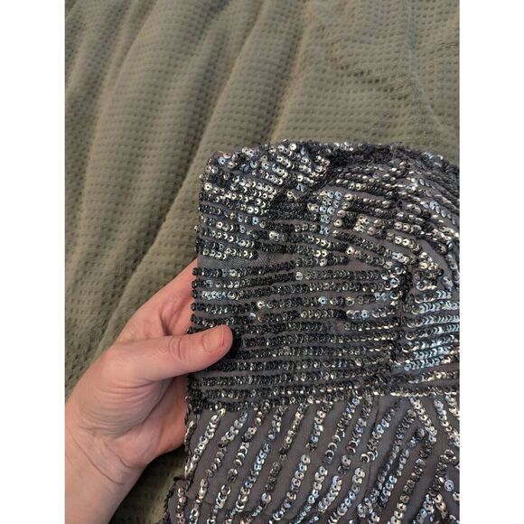 Basix Black Label Women's Size 4 Silver Sequin 100% Silk Knee mini Dress - Picture 7 of 10